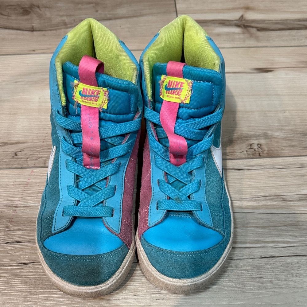Nike Kids Sneakers - Youth size 3. Lime, Blue & Pink Hightops